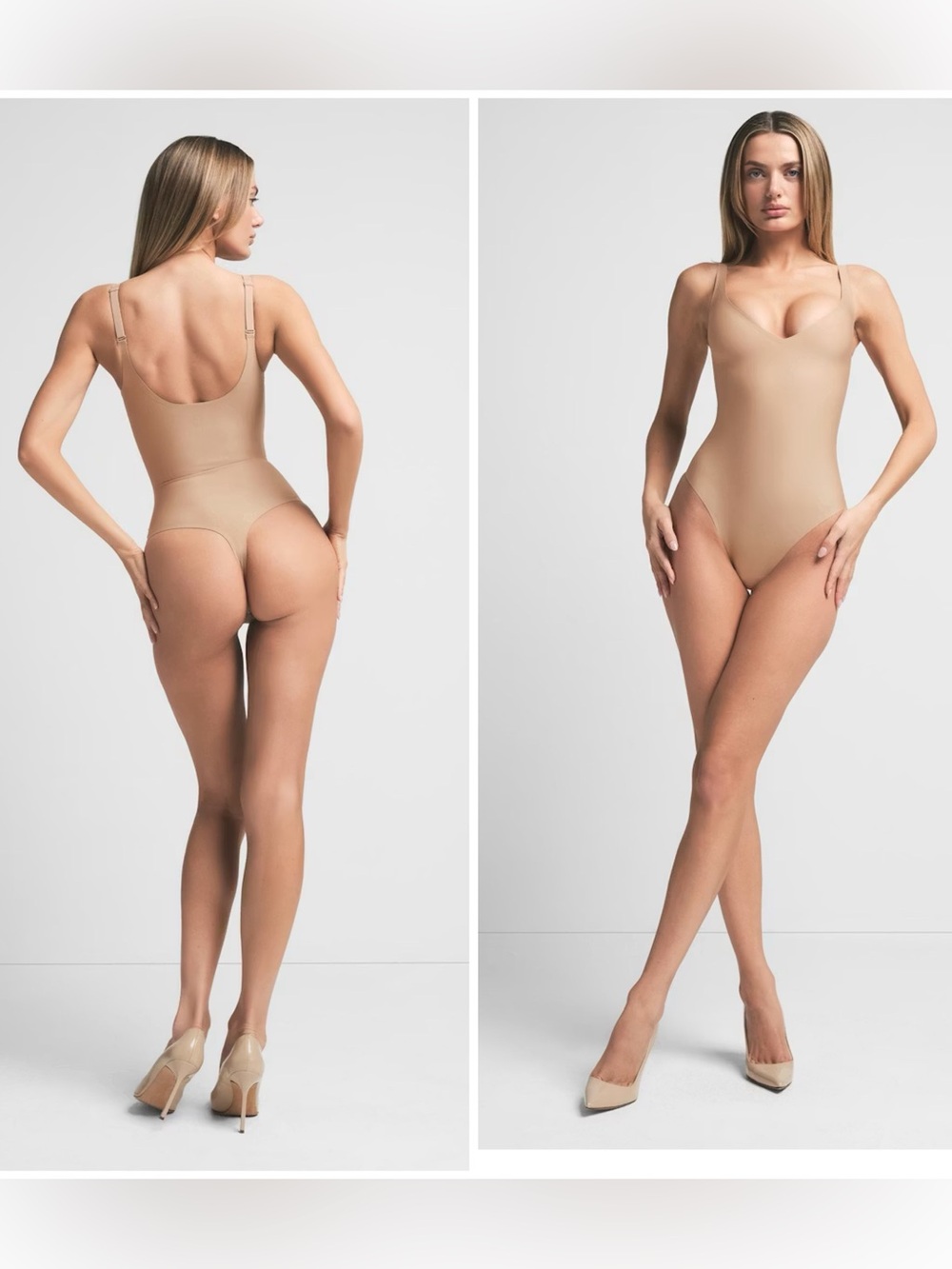 Skims Body Core Sculpt Plunge Thong Bodysuit clay NEW small